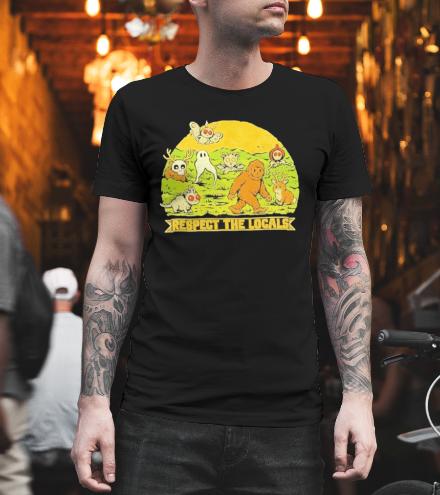 Respect The Locals Halloween Creatures Bigfoot Ghost Owl Mothman Cryptids T-Shirt