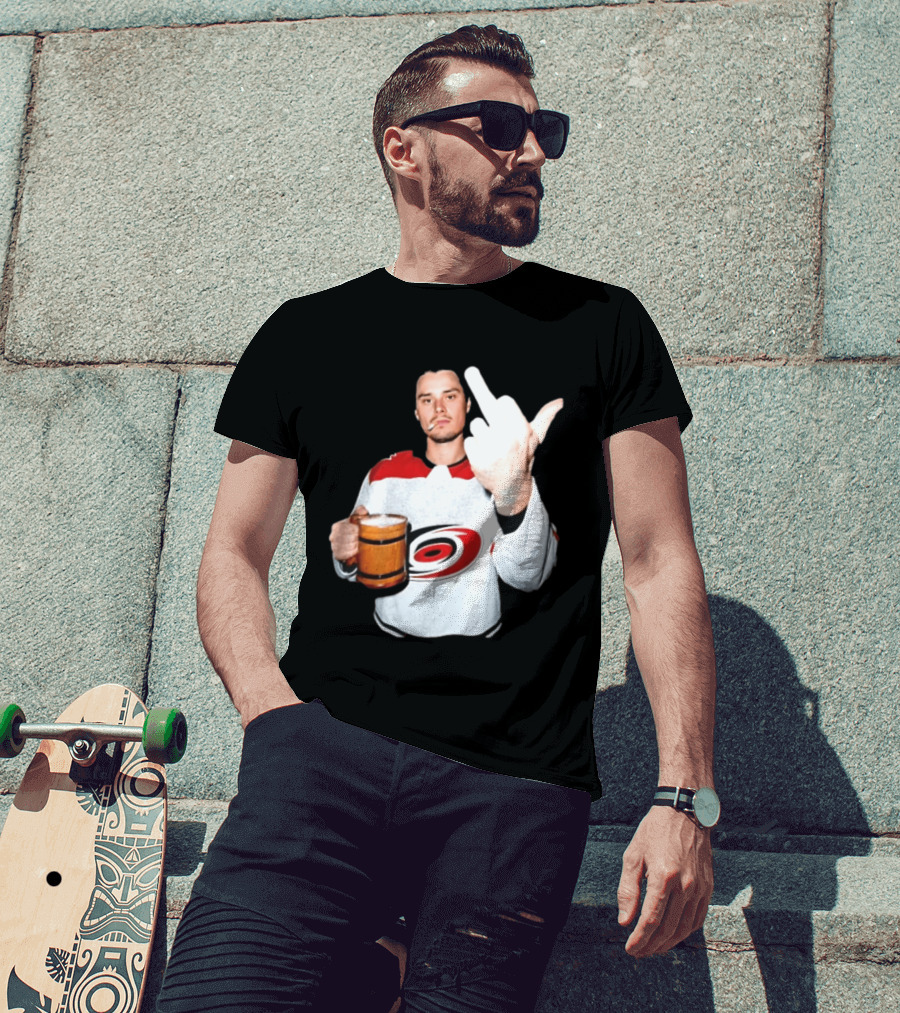 Sebastian Aho Carolina Hurricanes Wooden Beer Middle Finger Gesture T-Shirt