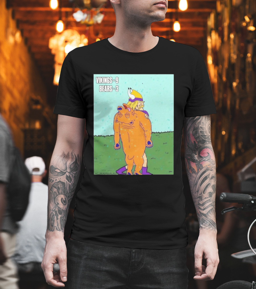 Vikings 9 Bears 3 Cartoon Sports Rivalry Image T-Shirt