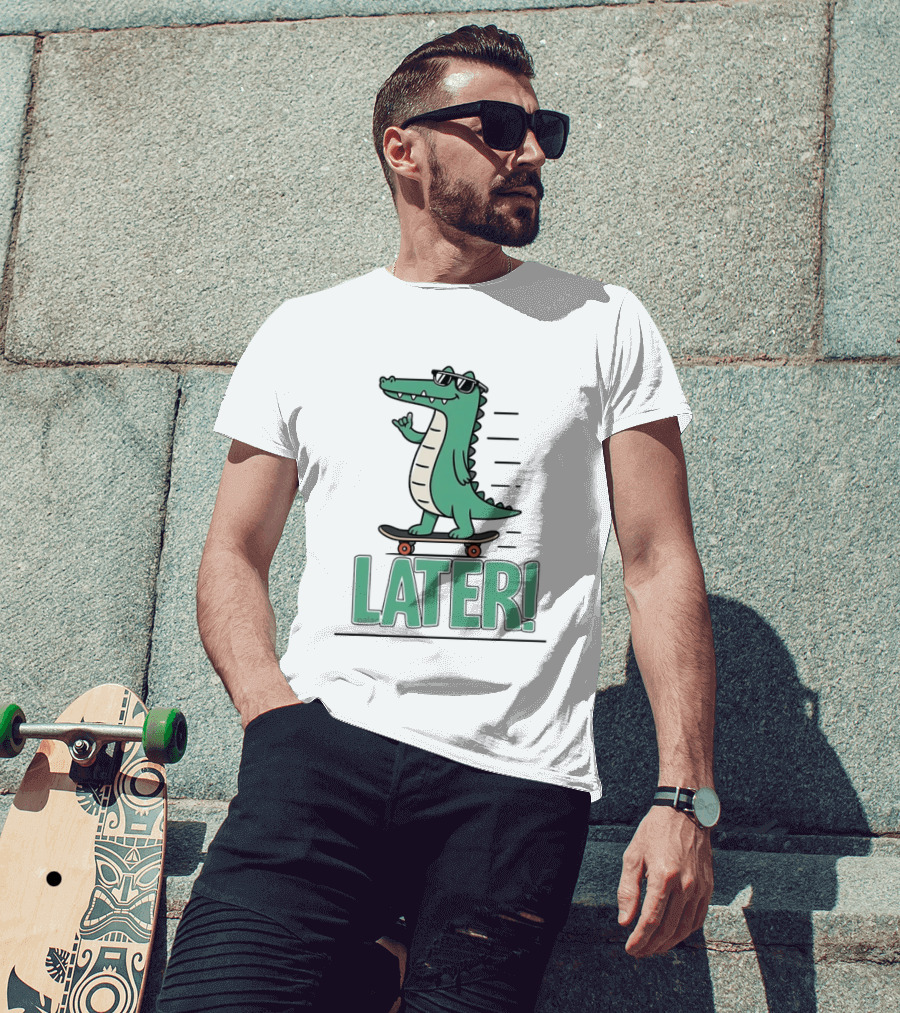 Alligator Skating Later Skateboarding Sunglasses Cool Fun T-Shirt