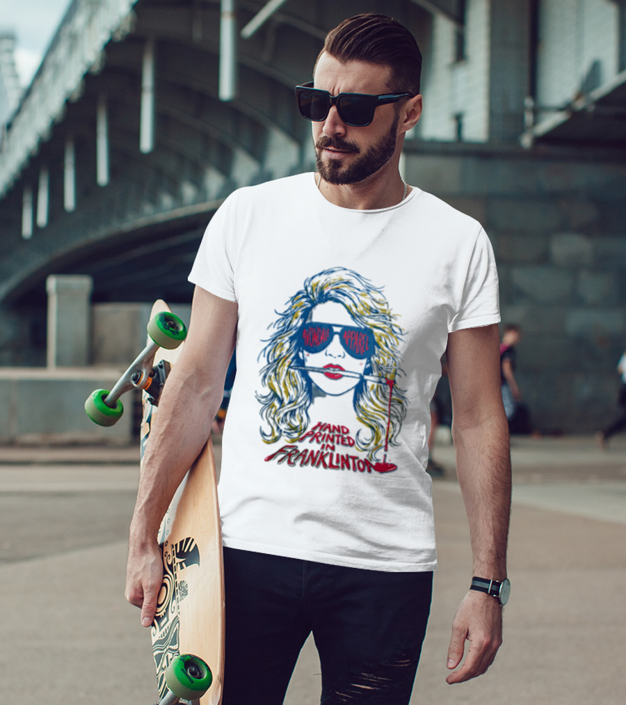 Avondale Apparel Hand Printed In Franklinton Woman Sunglasses Paintbrush T-Shirt