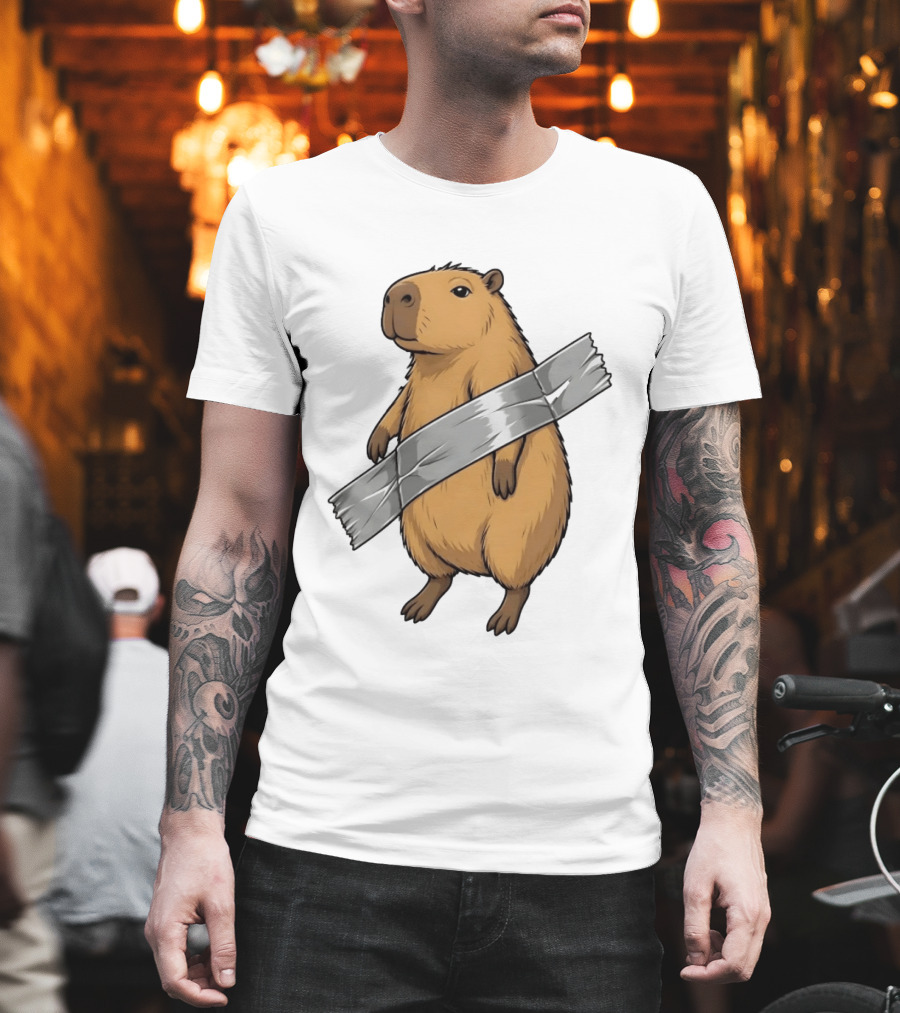 Capybara Holding Duct Tape Rodent Iconic Funny Meme T-Shirt