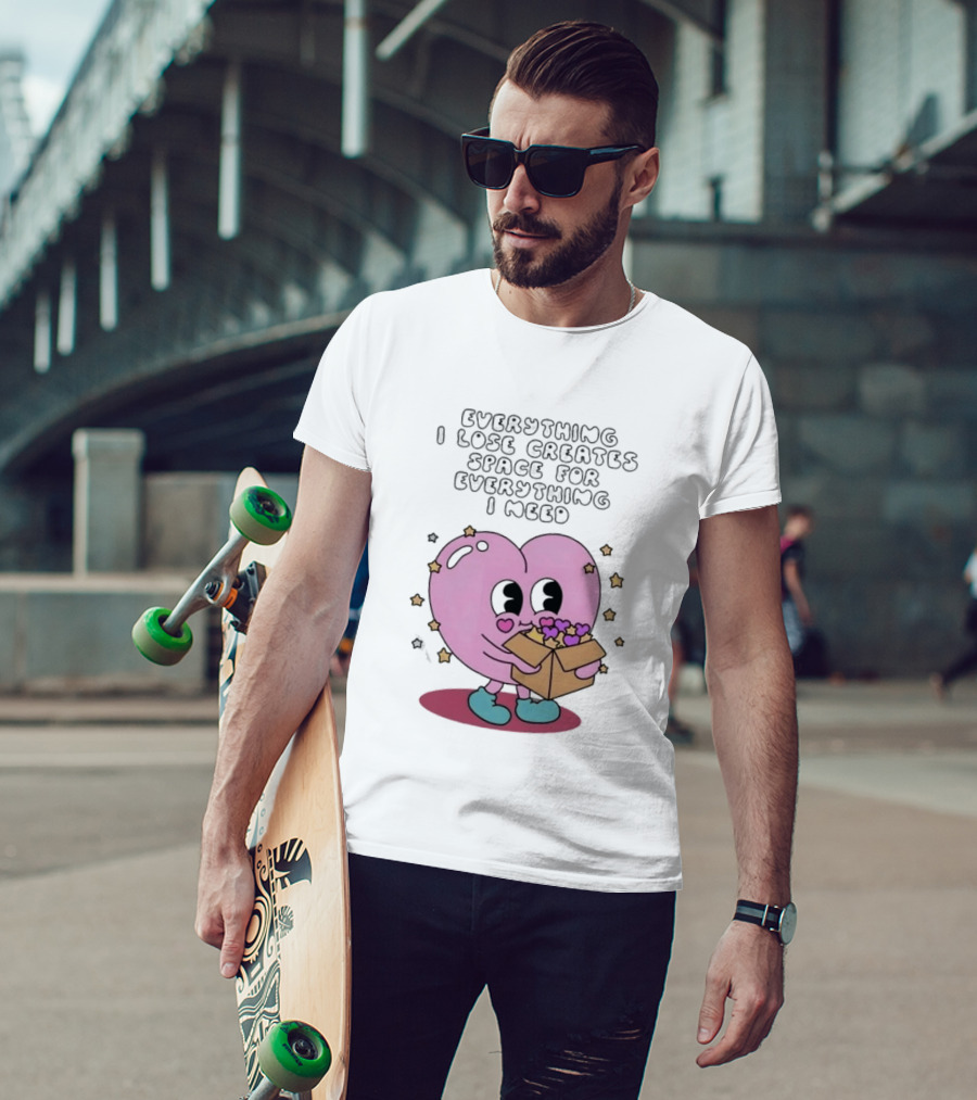 Everything I Lose Creates Space For Everything I Need Heart Pink Character With Stars And Box T-Shirt