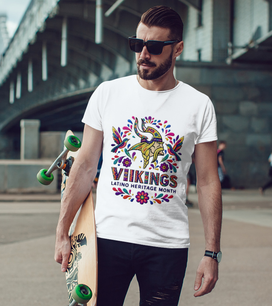 Minnesota Vikings Latino Heritage Month Viking Hummingbirds Floral Folk T-Shirt