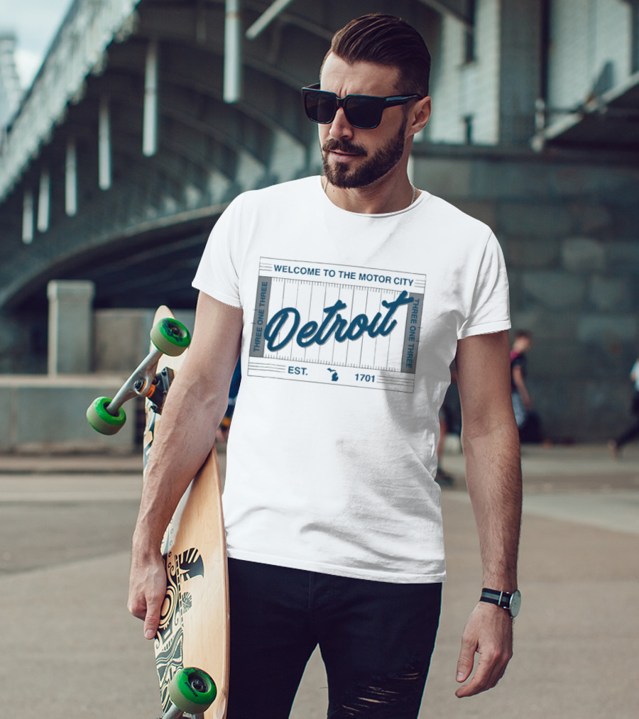 Welcome To The Motor City Detroit 313 Est 1701 Three One Three T-Shirt