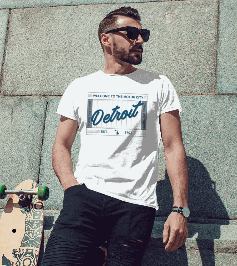 Welcome To The Motor City Detroit 313 Est 1701 Three One Three T-Shirt