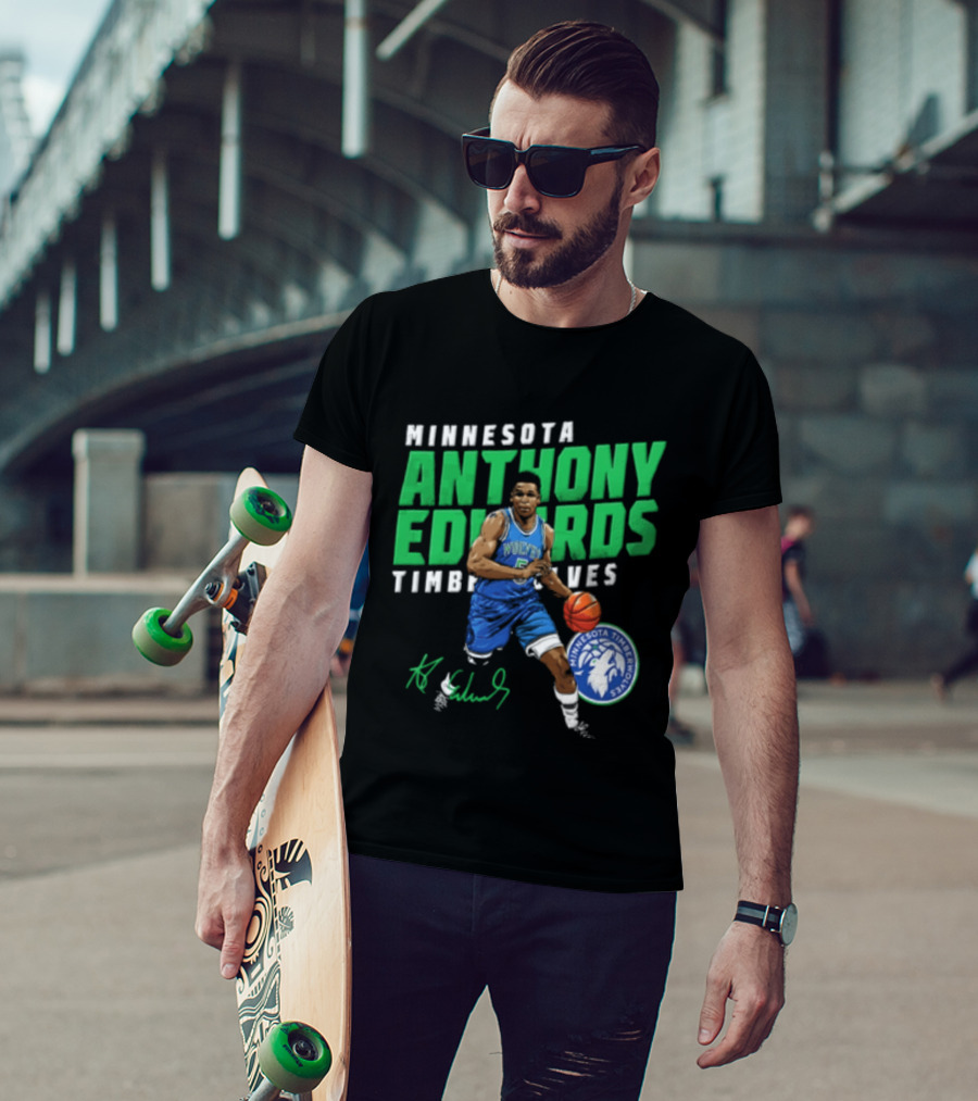 Anthony Edwards Minnesota Timberwolves NBA 5 Basketball Player Dribbling Ball T-Shirt