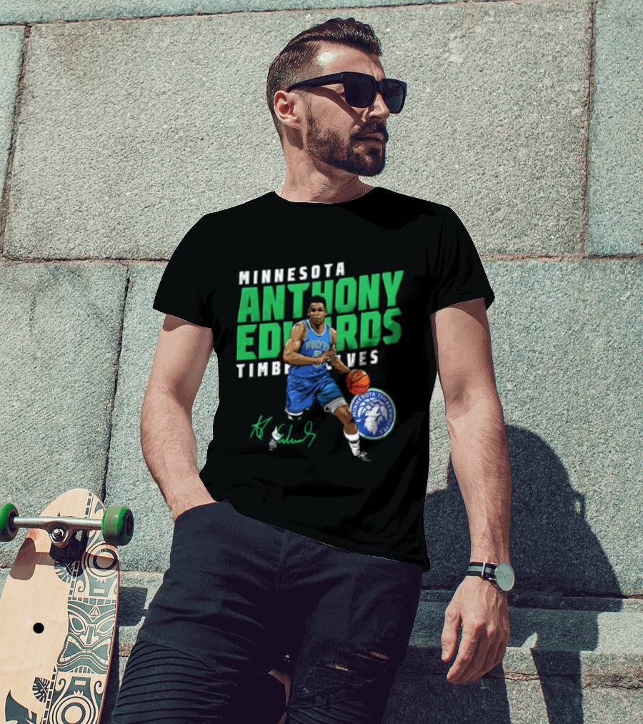 Anthony Edwards Minnesota Timberwolves NBA 5 Basketball Player Dribbling Ball T-Shirt