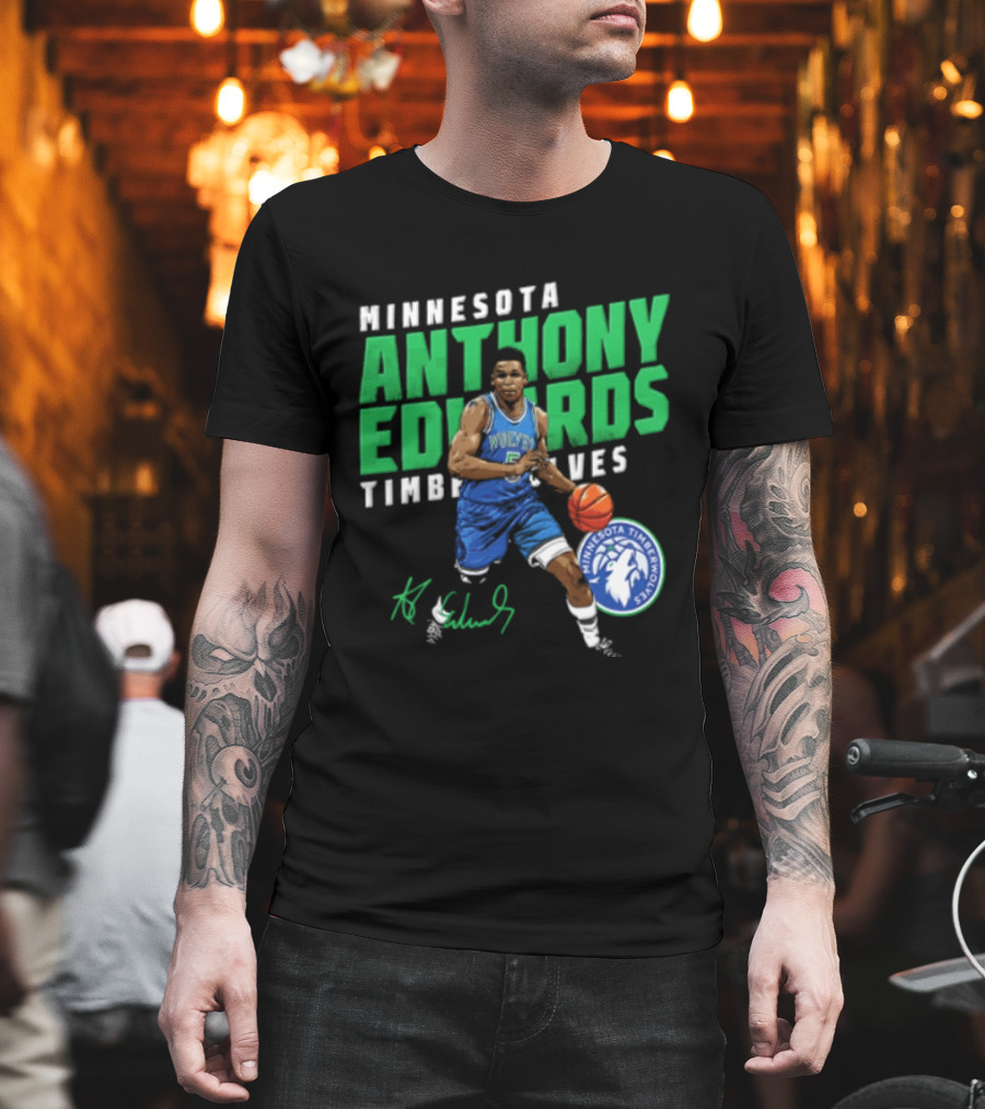 Anthony Edwards Minnesota Timberwolves NBA 5 Basketball Player Dribbling Ball T-Shirt
