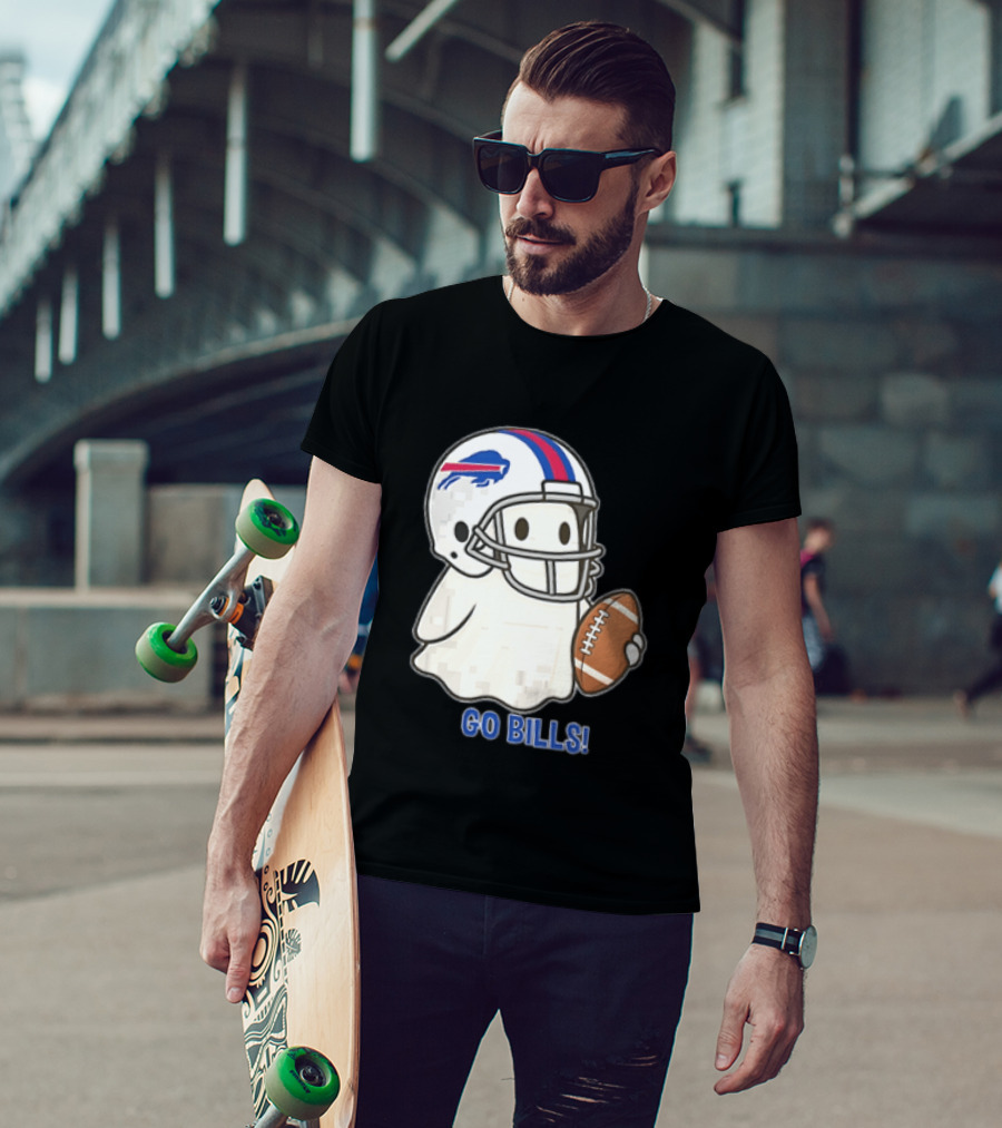 Buffalo Bills Ghost GO BILLS Football Helmet Holding Ball T-Shirt