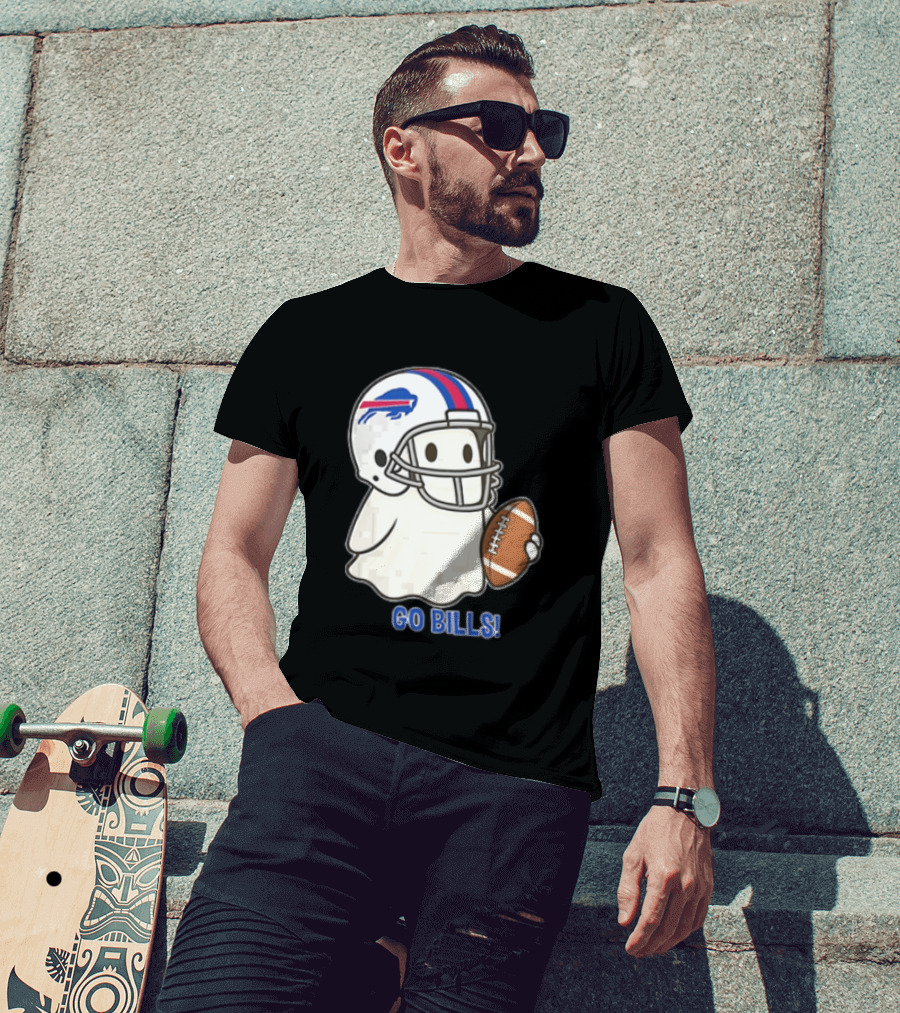 Buffalo Bills Ghost GO BILLS Football Helmet Holding Ball T-Shirt