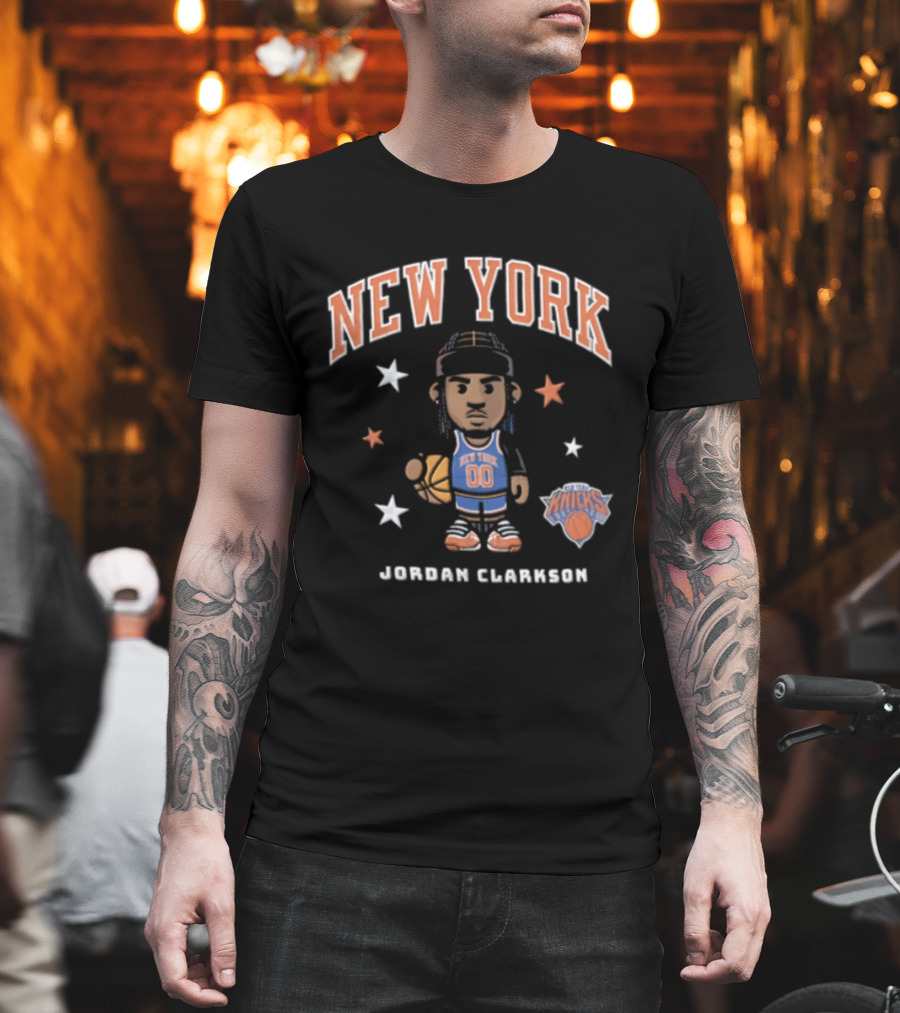 New York Knicks NBA 00 Jordan Clarkson Cartoon Basketball Player Braids Stars T-Shirt