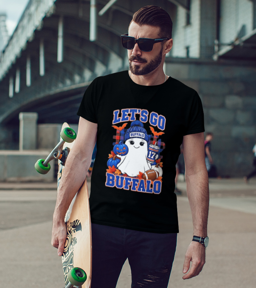 Let's Go Buffalo Ghost With Beanie Pumpkin And Football T-Shirt
