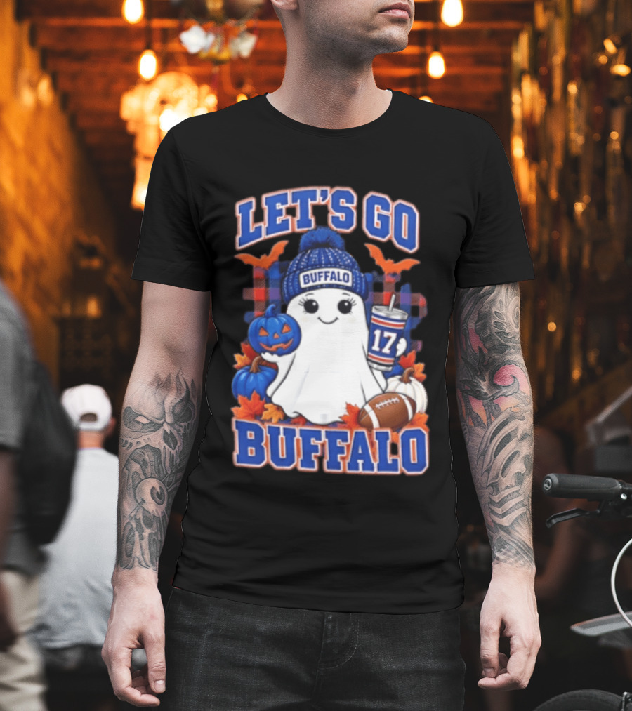Let's Go Buffalo Ghost With Beanie Pumpkin And Football T-Shirt