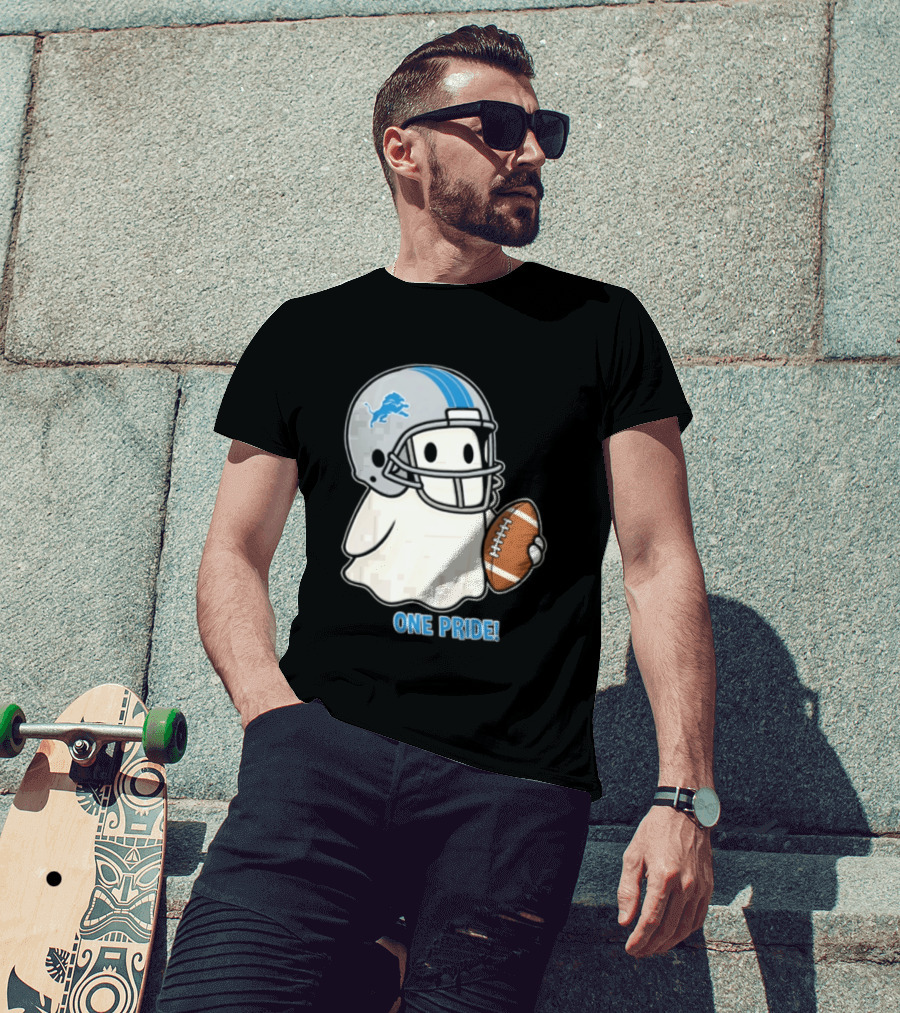 Detroit Lions Ghost One Pride Football Helmet And Ball T-Shirt