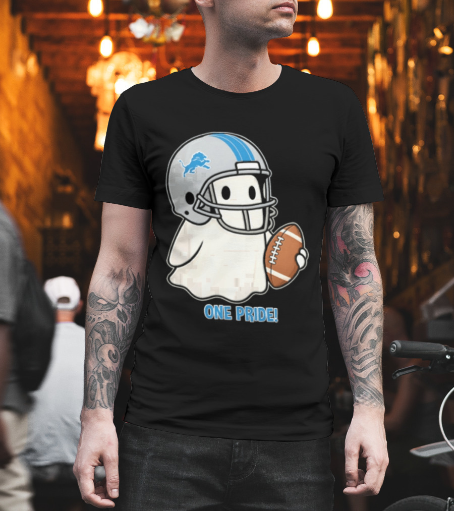 Detroit Lions Ghost One Pride Football Helmet And Ball T-Shirt