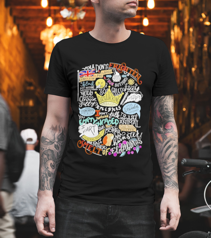 Monty Python Holy Grail Taunting French Knight Humorous Quote Crown Flag T-Shirt