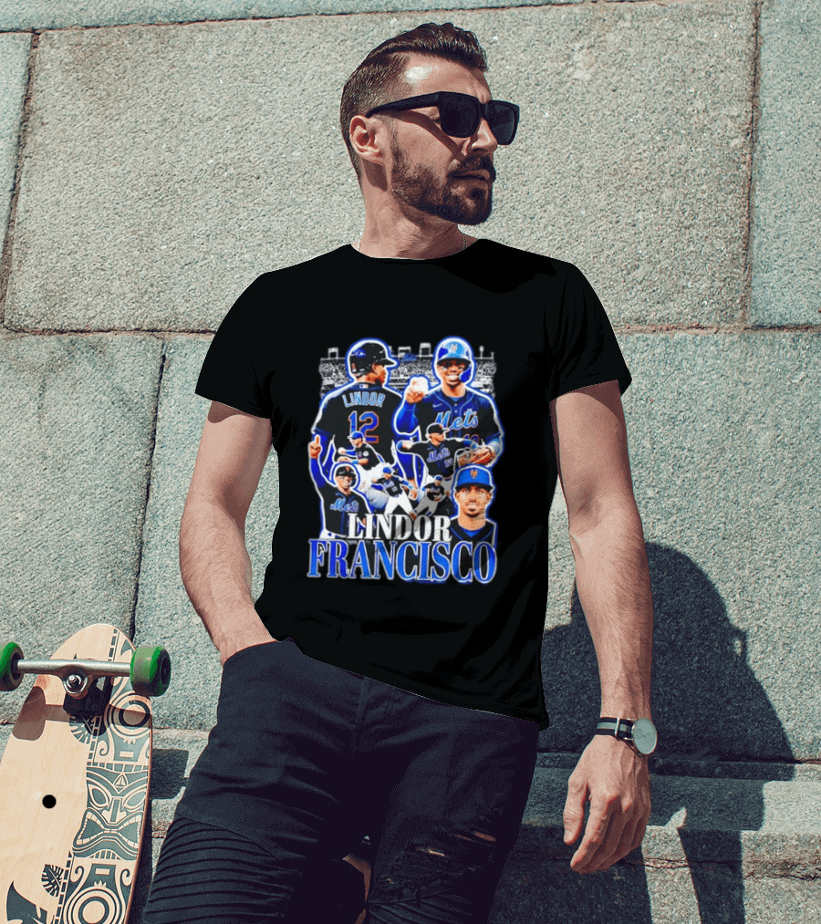 Francisco Lindor Mets 12 MLB Baseball Player Collage T-Shirt