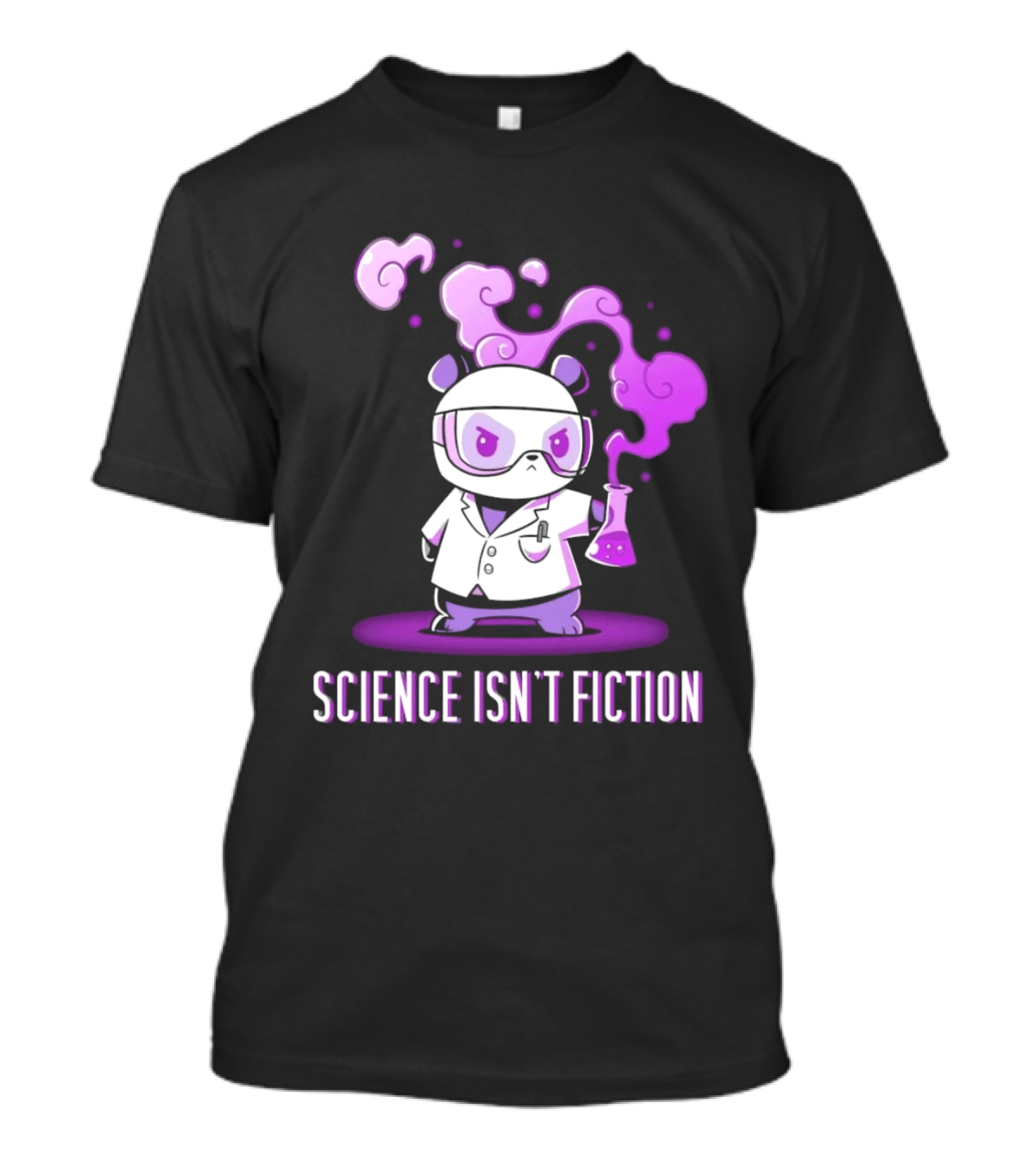 Science Isn't Fiction Panda Scientist With Beaker And Purple Smoke T-Shirt
