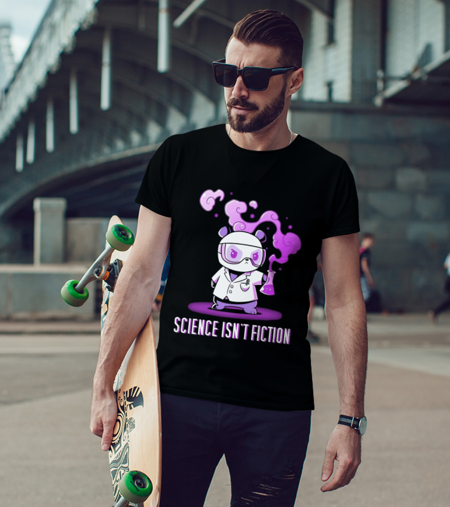 Science Isn't Fiction Panda Scientist With Beaker And Purple Smoke T-Shirt