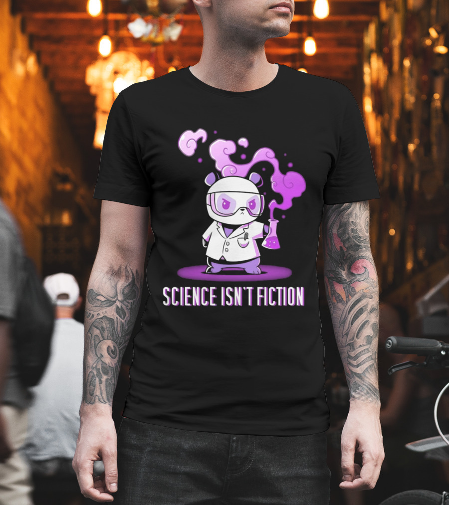 Science Isn't Fiction Panda Scientist With Beaker And Purple Smoke T-Shirt