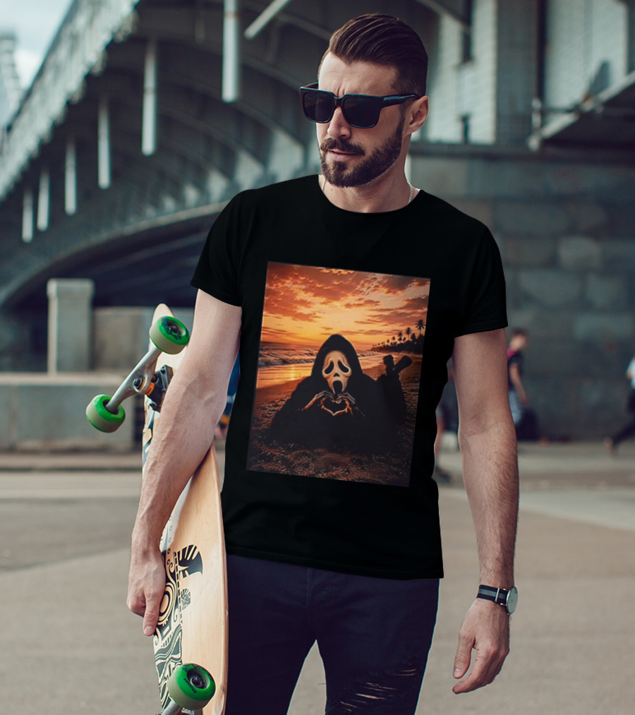 Ghostface Romantic Beach Sunset Valentine's Day Scream Lover T-Shirt