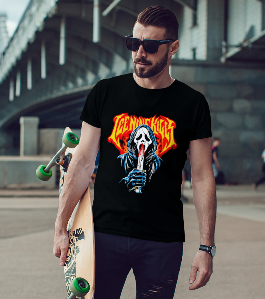 Ice Nine Kills Ghostface Horror Metal Band Red Text Knife T-Shirt