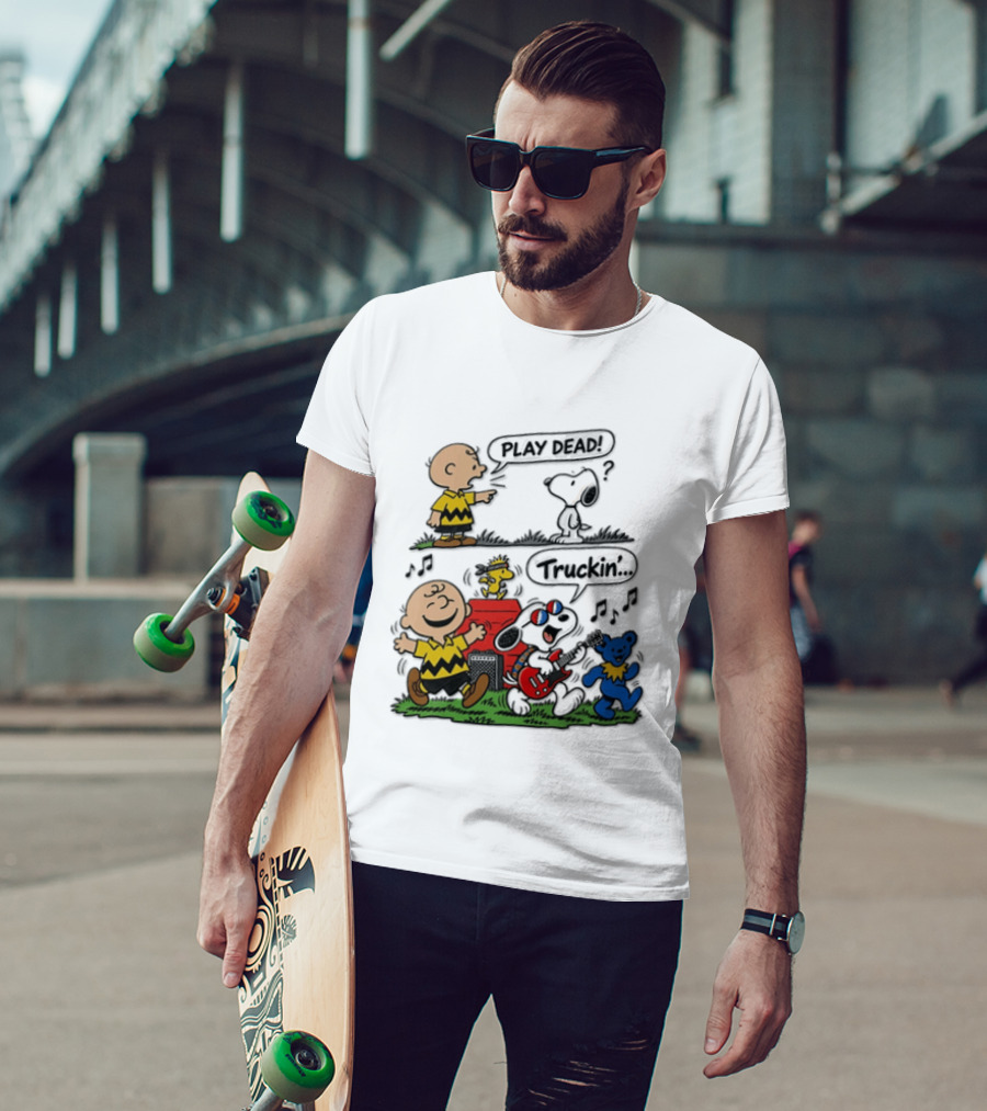 Charlie Brown Snoopy Grateful Dead Play Dead Truckin Dancing Characters T-Shirt