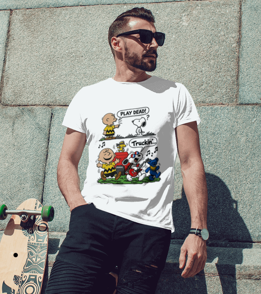 Charlie Brown Snoopy Grateful Dead Play Dead Truckin Dancing Characters T-Shirt