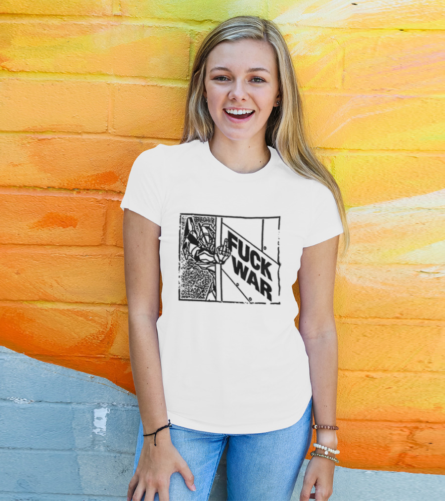 Fuck War Robot Middle Finger Gesture T-Shirt