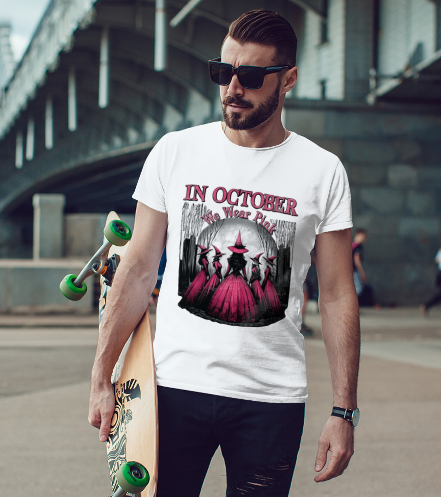 In October We Wear Pink Five Witches Pink Dresses Forest Moon T-Shirt