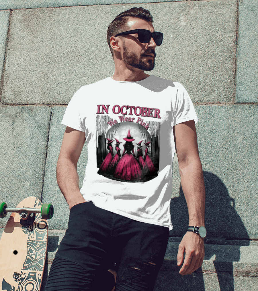 In October We Wear Pink Five Witches Pink Dresses Forest Moon T-Shirt
