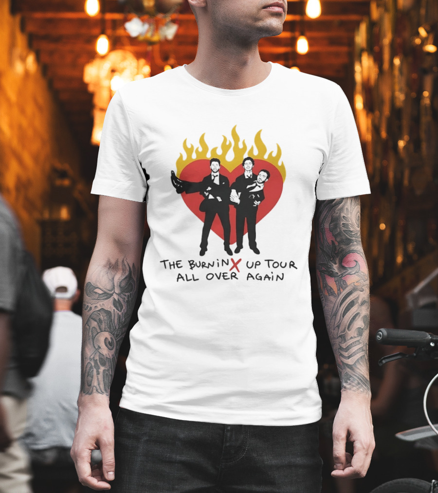Jonas Brothers Burnin Up Tour All Over Again Fiery Heart Trio T-Shirt