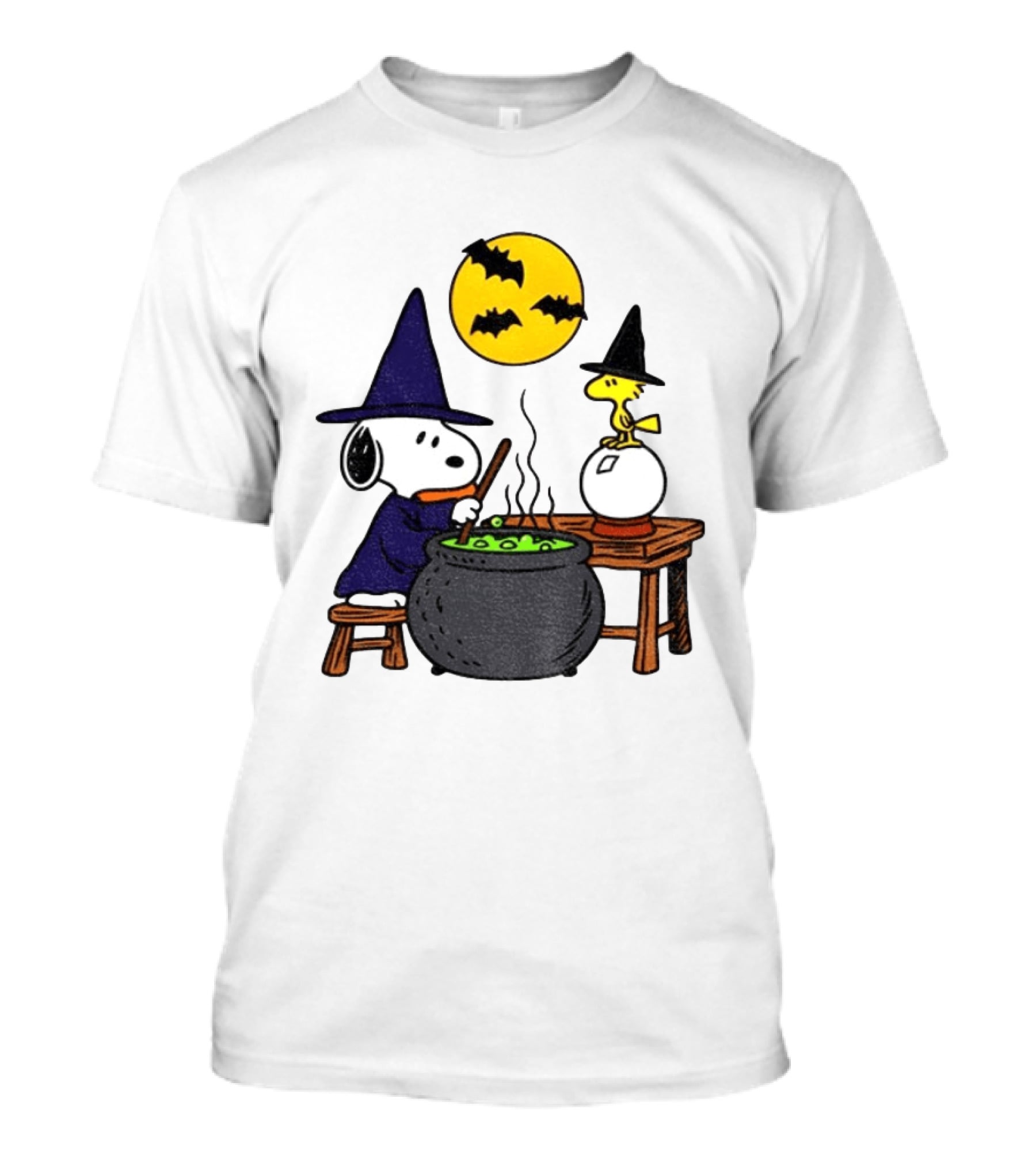 Snoopy Witch Cauldron Woodstock Crystal Ball Halloween Moon Bats T-Shirt