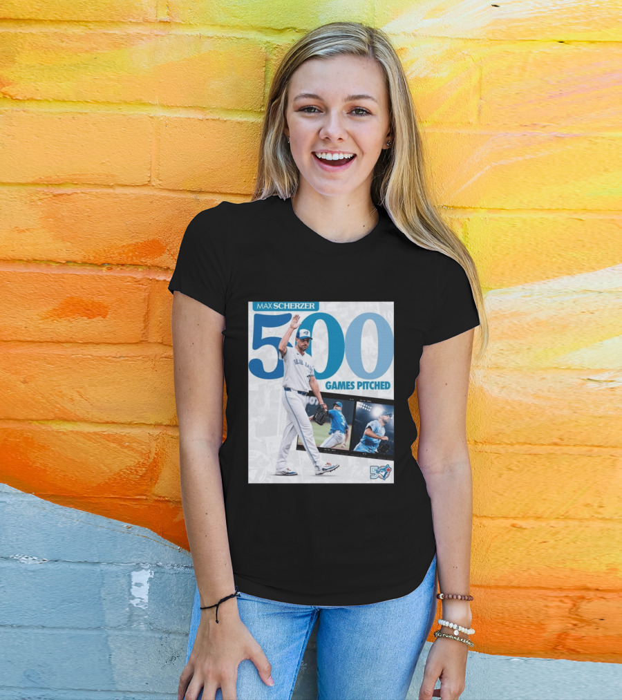 Max Scherzer 500 Games Pitched Blue Jays 50 T-Shirt