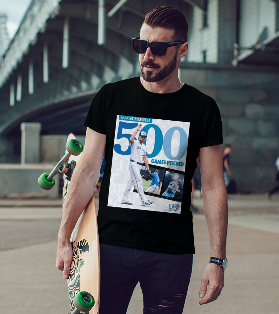 Max Scherzer 500 Games Pitched Blue Jays 50 T-Shirt