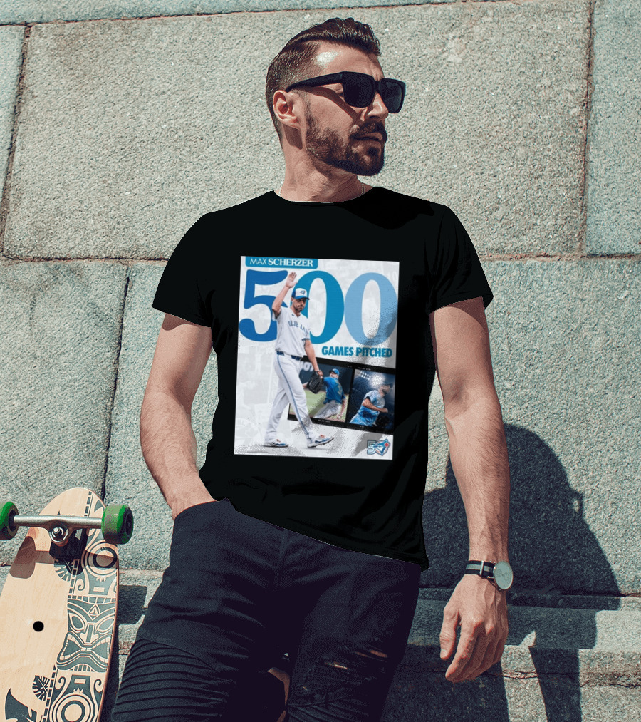 Max Scherzer 500 Games Pitched Blue Jays 50 T-Shirt