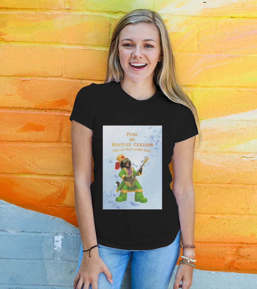 Puss In Bootsy Collins The Cat That Licked Base Green Costume Star Hat Guitar Player T-Shirt