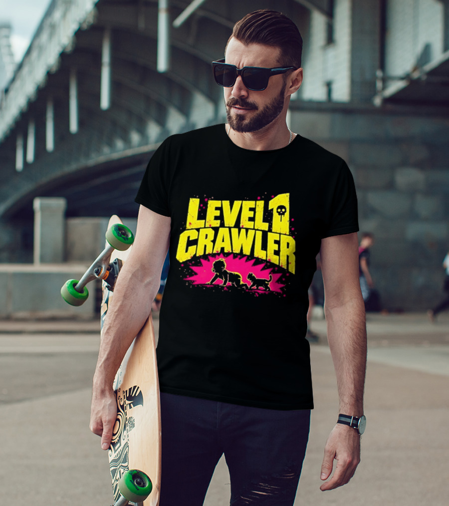 Level 1 Crawler Baby And Kitten Gamer Gaming Fun Adventure T-Shirt