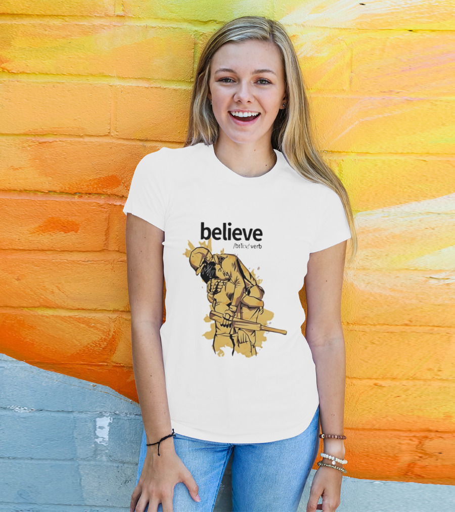 Believe Verb Definition Inspirational Motivation Embrace Cricket Players Hugging T-Shirt