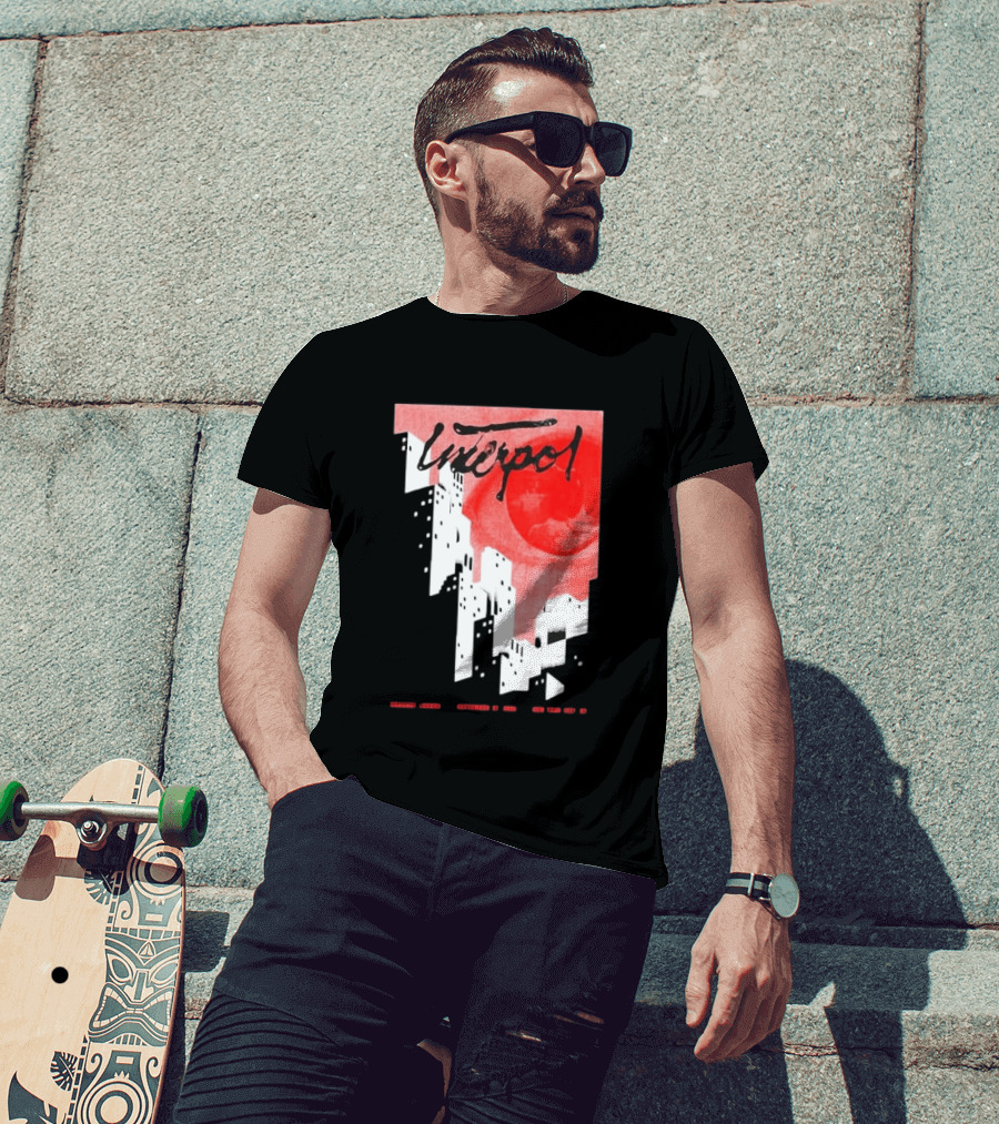 Interpol New York September 27 2026 Tour Cities Skyline Red Moon T-Shirt