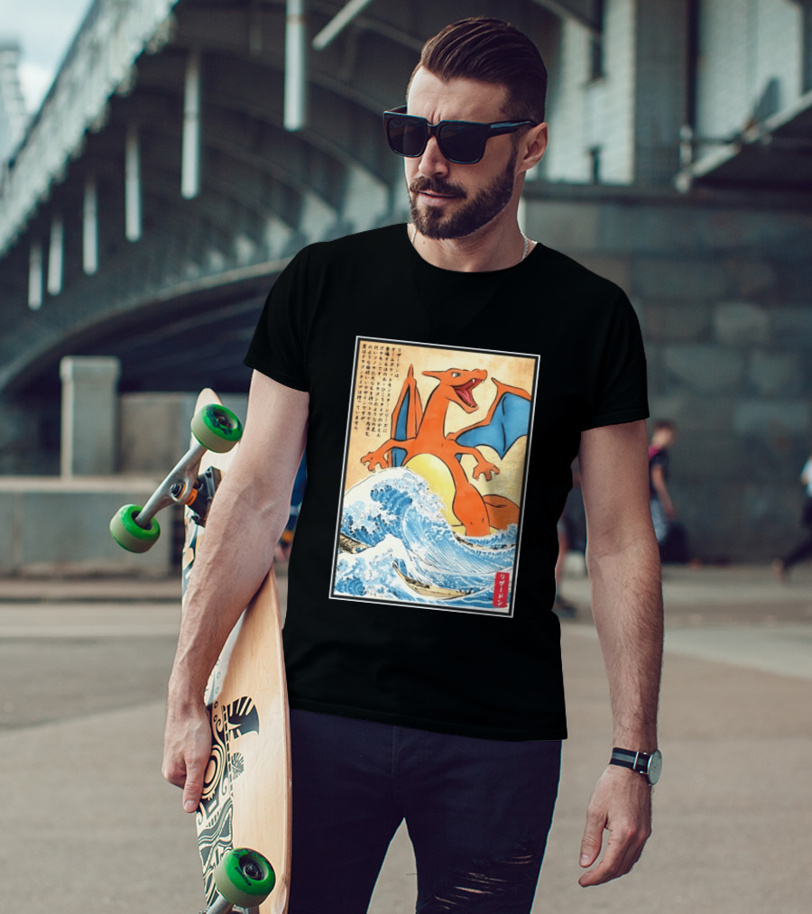Charizard Ukiyo E Wave Japanese Pokemon Lizardon Kanagawa Print T-Shirt