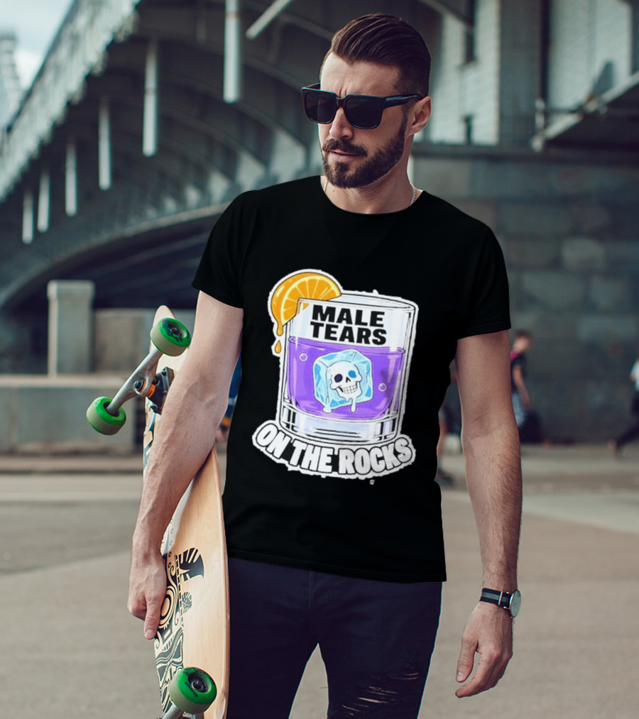 Male Tears On The Rocks Skull Ice Cube Glass Orange Slice T-Shirt