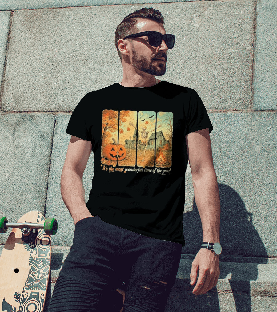 It's The Most Wonderful Time Of The Year Spooky Skeleton Pumpkin Campfire Halloween T-Shirt