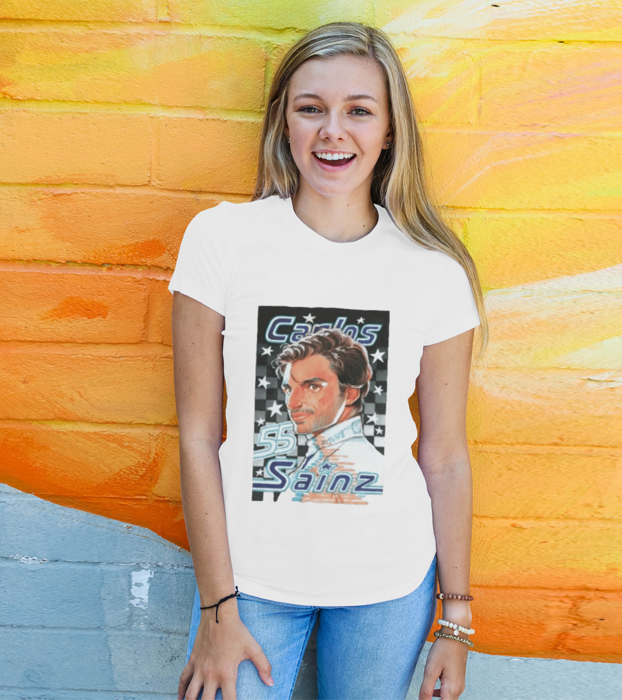 Carlos Sainz No 55 Formula 1 Racing Star Checkerboard T-Shirt