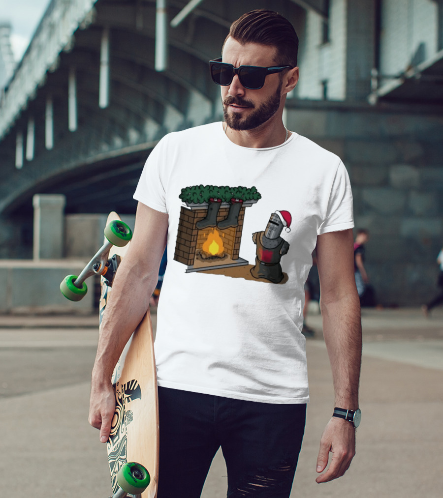 Monty Python Black Knight Christmas Holiday Fireplace Scene T-Shirt