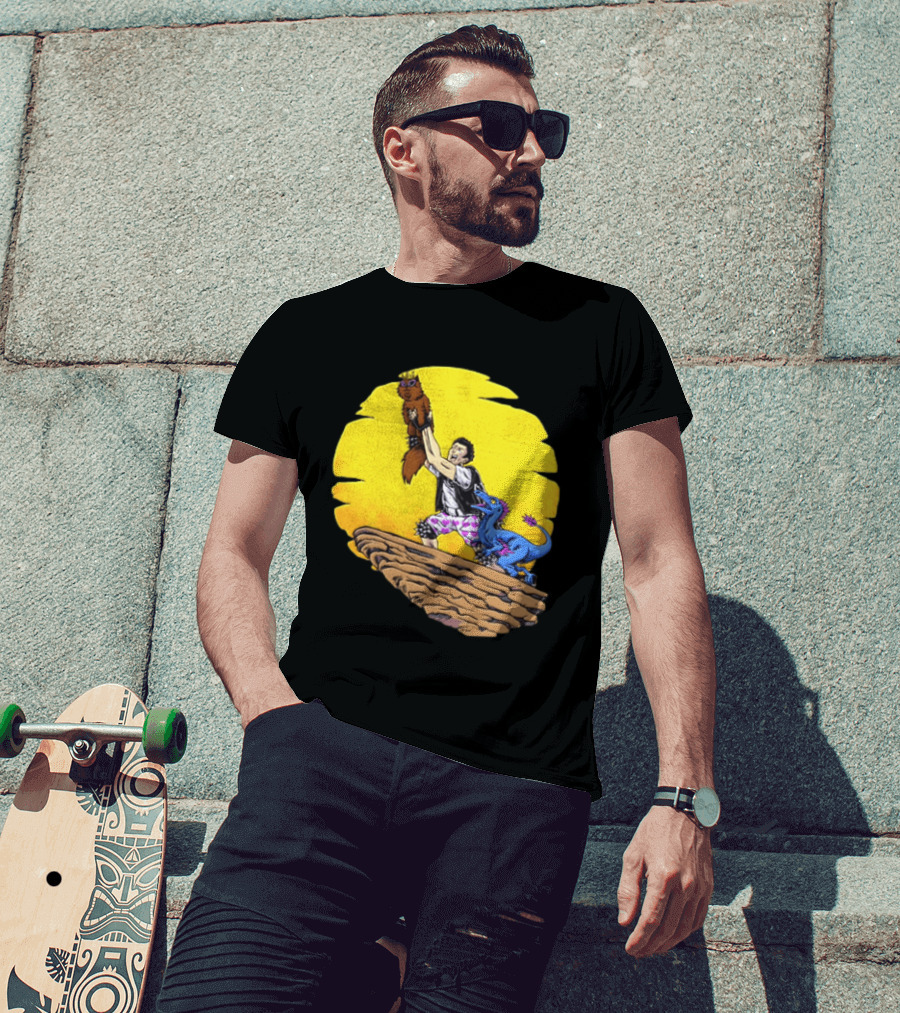 Randy Marsh Holding Cat With Blue Dinosaur Scene T-Shirt