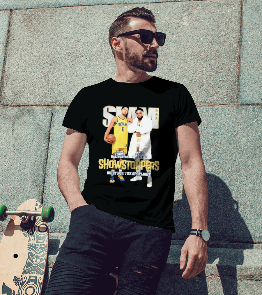 Slam Pacers Tyrese Haliburton WWE Trick Williams Showstoppers Built For The Spotlight T-Shirt