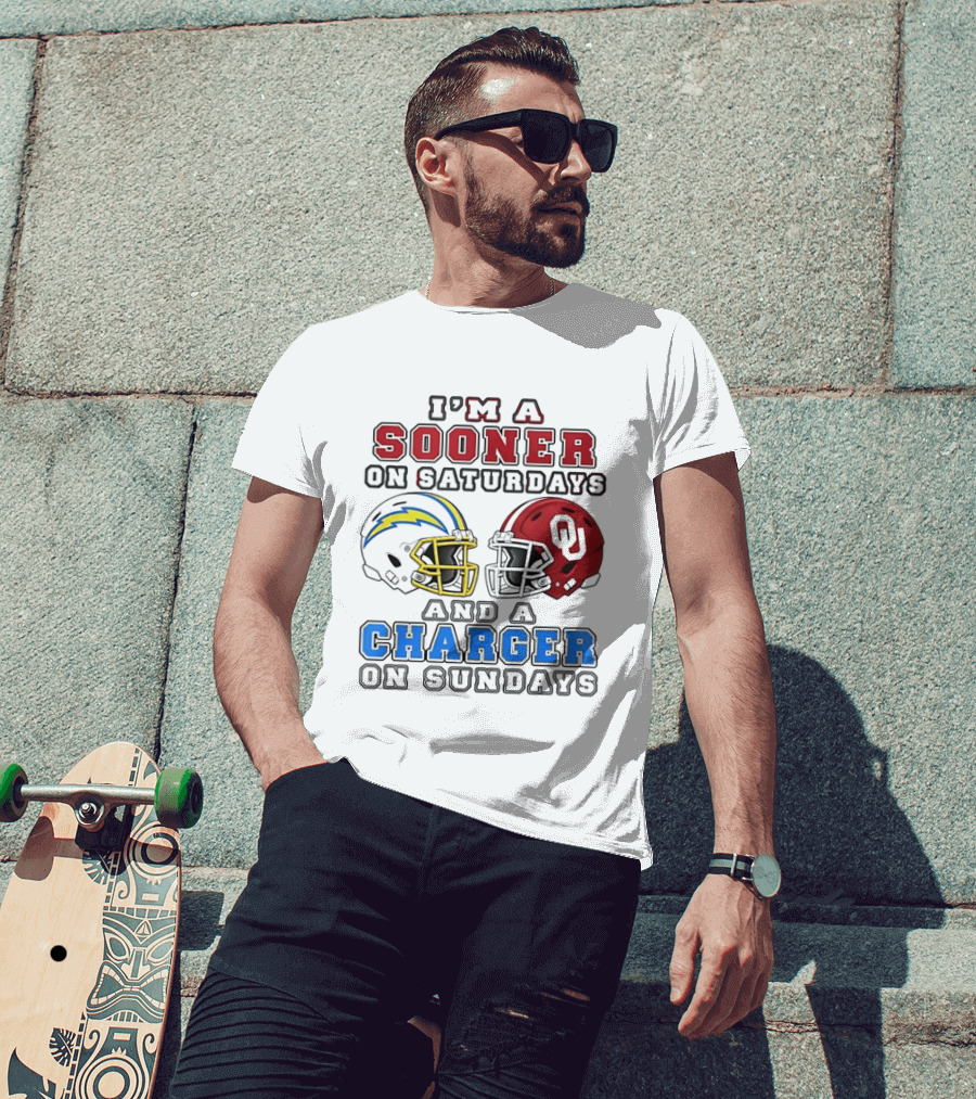 I'm A Sooner On Saturdays And A Charger On Sundays Football Helmets T-Shirt