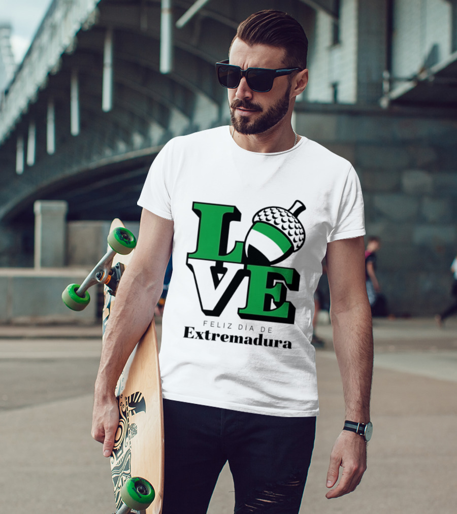 Love Feliz Día De Extremadura Acorn Icon Spain Celebration T-Shirt